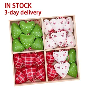 EAGLEGIFTS Metal Christmas Items Small Iron Red Green White Heart Shape Pendant Tree Hanging Ornaments for Christmas Decoration