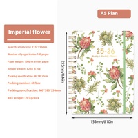 Carnet de planification A5 à spirale, 100 feuilles, papier FCS, couleur CMJN, estampage à chaud, agenda hebdomadaire transfrontalier, motif floral