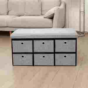 Asiento acolchado extraíble Otomano de almacenamiento doble plegable de 6 cajones - Product Image 1