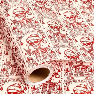 Papier cadeau de Noël 80g, motif crâne d'Halloween, chapeau de Noël, style rock et hip-hop original, personnalisable - Product Image 1