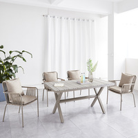 Chaises et table en corde de tissu de maille d'aluminium de loisirs extérieurs de style français table ronde et chaises de cour de jardin