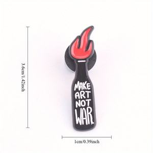 Molotov <span class=keywords><strong>Muse</strong></span> Épingle en émail Silhouette de bouteille noire avec flamme rouge déchaînée 'MAKE ART NOT WAR' Mantra Bijoux d'activiste de mariage - Product Image 4