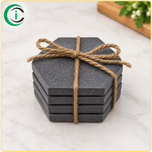 CCI <b>Black</b> Marble Terrazzo <b>Coaster</b> Set of 4 Hexagonal 4 Inch Decorative Stone Drink <b>Coasters</b> for Kitchen Home Dining Table Coffee - Product Image 1