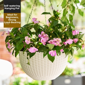 P479 Pot de fleurs suspendu en résine tressée épaissie, panier mural pour plantes Chlorophytum - Product Image 2