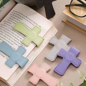 Custom UV Printed Logo Multiple Colors Classic Cross Shape Magnetic Bookmark PU Leather Book Clip