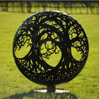 Boule en acier inoxydable 5d, artisanat en métal, boule de découpe Laser Sculpture en plein air avec lumière LED, artisanat en acier