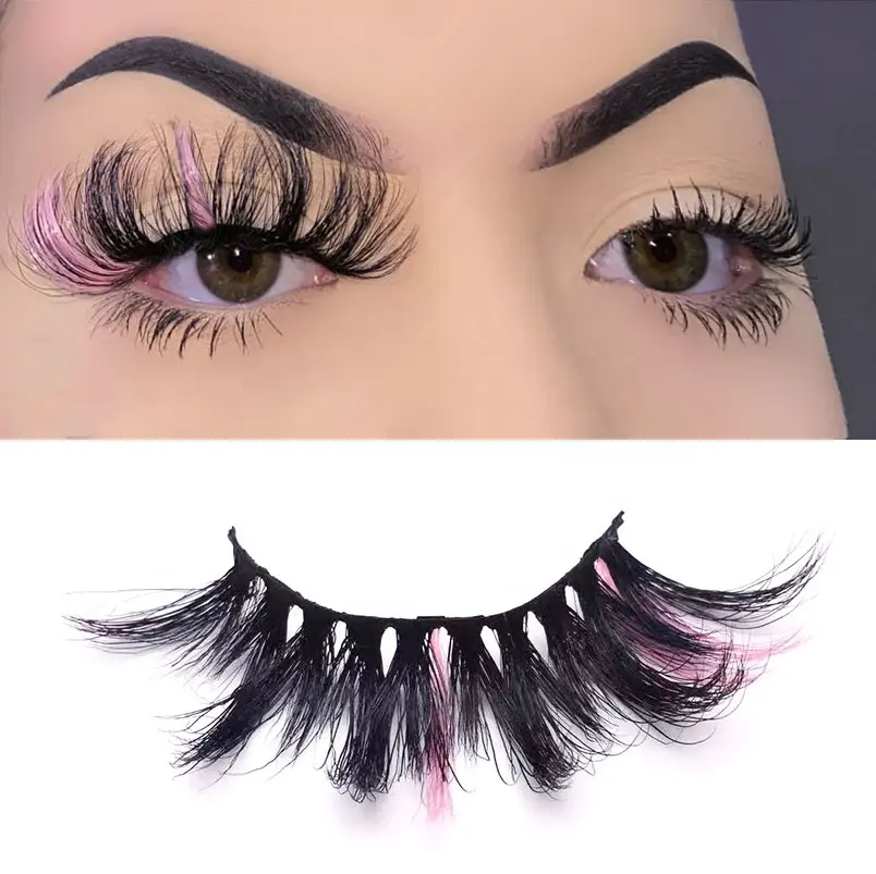 2022 New arrival pink cheap colored lashes vendor wholesale long 25mm color eyelashes 3d fluffy mink color lashes