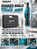 DERUIDA Clé à cliquet 12V avec batterie lithium-ion, douille à angle droit 90 degrés, outils portables pour mécaniciens automobiles
