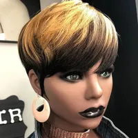 Perruques courtes en cheveux humains de couleur ombrée, fabriquées à la machine, coupe courte, cheveux brésiliens Remy, blond miel