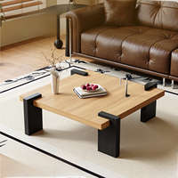 Table basse moderne de luxe en bois massif pour salon, table basse carrée en bois massif