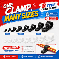 Serre-câble en plastique de type R, support de câble multi-tailles, clip flexible pour câbles électroniques, applications de fixation de câbles réseau et d'alimentation