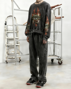 Felpa Vintage lavata da uomo <span class=keywords><strong>con</strong></span> stampa unica, <span class=keywords><strong>felpe</strong></span> da uomo a girocollo larghe da fornitore caldo - Product Image 4