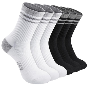 Unisex Negro Blanco Algodón <span class=keywords><strong>Spandex</strong></span> Raya Acolchado Entrenamiento Crew Calcetines Atléticos Logotipo Personalizado para Hombres Mujeres - Product Image 1