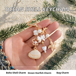 พวงกุญแจจี้รูปเปลือกหอย/ปลาดาว สไตล์ทะเล สำหรับผู้หญิง แฟชั่นโบฮีเมียน ชุบทอง ตกแต่งกระเป๋า ของขวัญเครื่องประดับแฟชั่น - Product Image 2