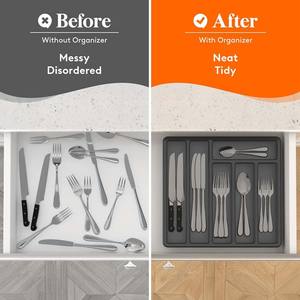 Özelleştirilmiş çatal mutfak aleti tutucu 6 bölmeler plastik gümüş tepsi kapaklı çekmece - Product Image 5