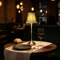 Lámpara de Mesa Inalámbrica para Restaurante o Bar, Recargable, con Pantalla de Tela, Táctil, Regulable, LED, de Latón, para Hotel, Bistro, Comedor o Escritorio
