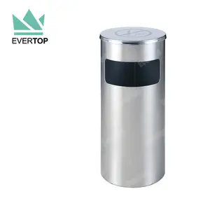 DB-19C Non-Smoke Sign Flat Top 15L Comercial Trash Can Round Modern Waste Bins Stainless Steel For Office Hotel Public Dustbin