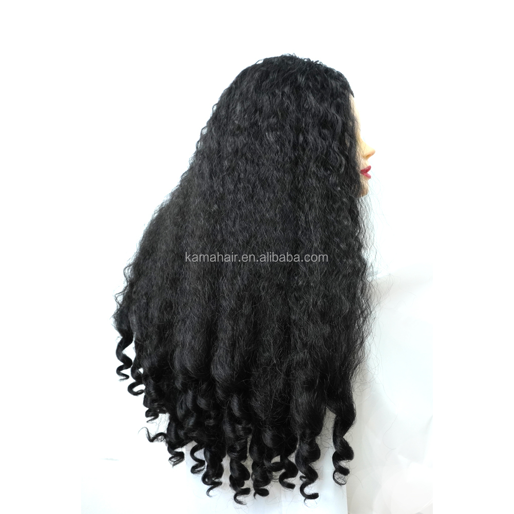 KAMA Wholesale Transparent Lace Kinky Straight Curly Wig 180% Density High Fiber V Part Synthetic Braided Unique Bouncy Curls Detail Section 5