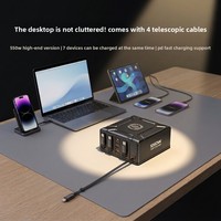 Nouveau chargeur de bureau multifonctionnel ignifuge au nitrure de gallium 550W pour ports USB, câble rétractable, charge rapide PD