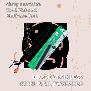 Pince à épiler noire en acier inoxydable, droite et courbée, pour cils, pointe fine, outils de manucure et nail art - Product Image 2
