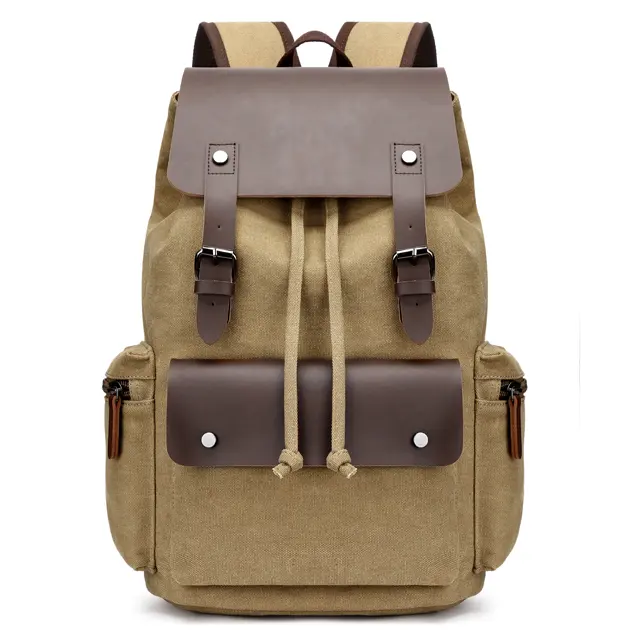 Bearky Laptop Men Wholesale Custom Unisex Soft Handle business school travel Drawstring Vintage Canvas Backpack bag