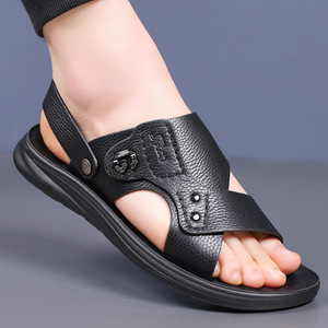 First Layer Cowhide Slides Open Toe Rubber Outsole Anti Slip Casual Men <b>Sandals</b> - Product Image 3