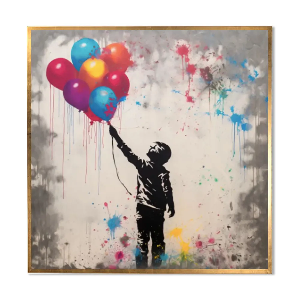 Handbemaltes modernes Junge-Haltungsballon-Landschafts-Ölgemälde auf Leinwand für Raumdekoration handgefertigtes Charakter-Texturgemälde