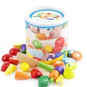 Wooden Play Pretend Toys, Play Food Kitchen Accessory Cutting Fruit Set//