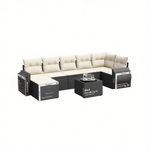 Ensemble de canapés de jardin en polyrotin noir, mobilier d'extérieur moderne avec coussins en mousse haute densité - Product Image 1