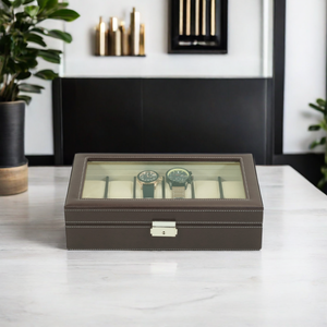 Boîte à montres en cuir PU marron durable et anti-poussière à <span class=keywords><strong>12</strong></span> emplacements pour hommes, vente en gros personnalisée Sonny - Product Image 4