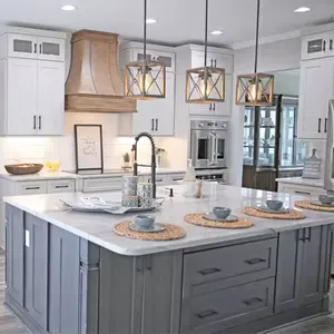 Factory Directly American Style Wholesale All Wood White Grey Shaker Laminate Modular Kitchen Cabinets Set