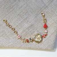 Montre en quartz dorée avec cadran en forme de cœur, aiguille de 30 mm, style vintage, décor floral de forêt, cerise, fruit, bracelet décoratif, montre mignonne pour femmes
