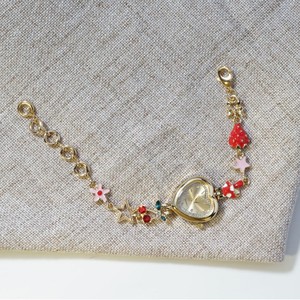 ゴールドクォーツ時計 ハート型ダイヤル 30mm ポインター ヴィンテージ フォレスト フローラル チェリー フルーツ 装飾ブレスレット レディース かわいい時計 - Product Image 3