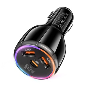ที่ชาร์จไฟในรถแบบคู่ USB A + <span class=keywords><strong>C</strong></span> ที่ชาร์จในรถ PD ที่จุดบุหรี่3พอร์ต90W ชนิดคู่อะแดปเตอร์ที่ชาร์จในรถยนต์สำหรับมือถือ - Product Image 3