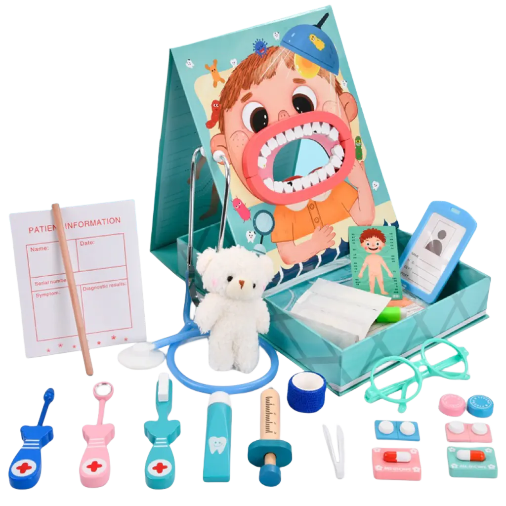 2024 새로운 디자인 어린이 의사 청진기 교육 작은 치과 나무 의사 놀이 장난감 척