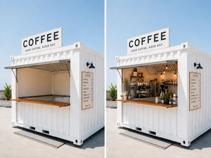 ร้านกาแฟคอนเทนเนอร์แบบโมดูลาร์ขนาด 8.2 ฟุต บาร์กลางแจ้ง ร้านอาหารฟาสต์ฟู้ด พร้อมอุปกรณ์ครบครัน เครื่องชงกาแฟ - Product Image 2