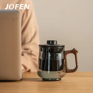 JOFEN高品质木制手柄茶杯，带陶瓷滤网和盖子，用于礼品和日常生活