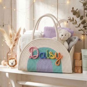 Cesta de Almacenamiento Multifuncional de Cuerda de Algodón con Nombre Personalizado, Organizador Portátil para Mamá, para Viajes, Auto, Pañales de Bebé - Product Image 1