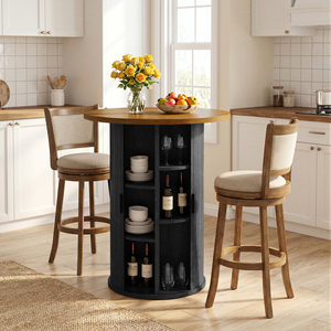 Mesa de Bar Comercial Redonda de Madera Maciza con Gabinete de Almacenamiento de Múltiples Niveles, Resistente al Agua y a los Arañazos, con Puertas Corredizas a la Altura del Mostrador para Centros Comerciales - Product Image 1