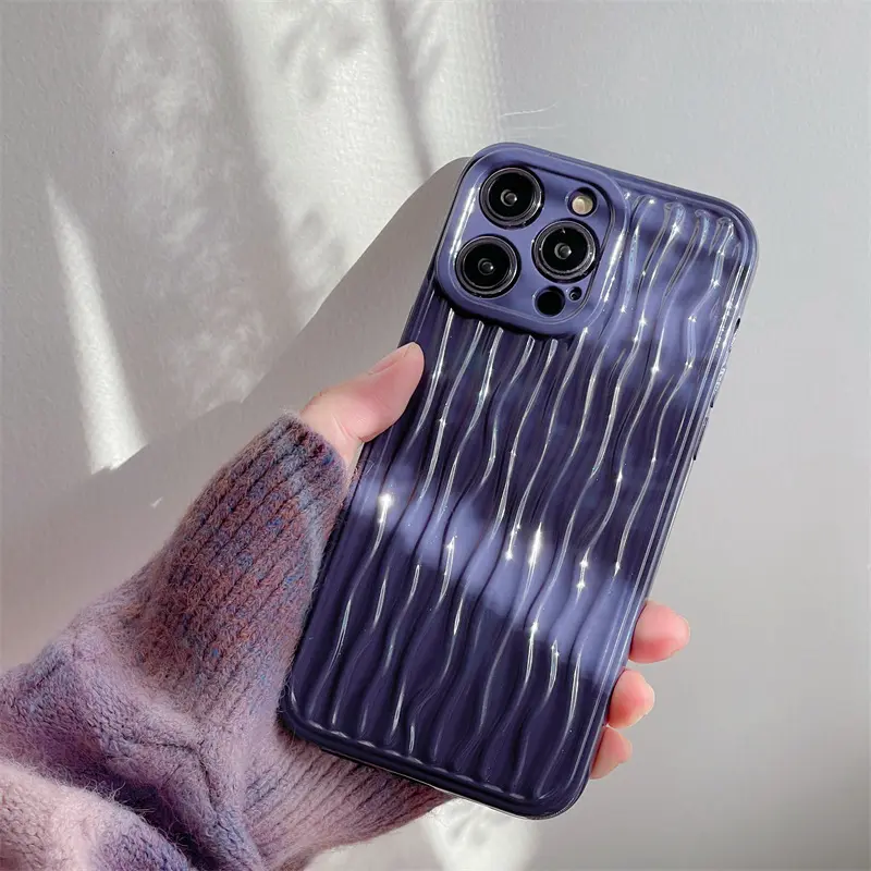 Luxury Deep Purple Wavy Line Case For iPhone 12 11 13 14 Plus Pro Max XS XR X Fashion Curves Soft Silicone Phone Back Cover