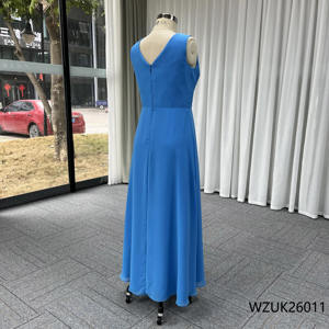 Abito <span class=keywords><strong>da</strong></span> Sera Lungo con Scollo a V Elegante per Cerimonie e Feste Abbigliamento Femminile Gracioso Abiti <span class=keywords><strong>da</strong></span> Sposa Blu Cielo - Product Image 2