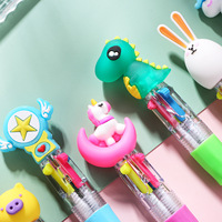 Mini stylo bille quatre couleurs style coréen, mignon, tendance Instagram, avec tête de dessin animé adorable, à pression, licorne/dinosaure/lapin