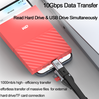 Lecteur de carte rapide 2 en 1, câble USB Type-C vers USB-C, prend en charge les cartes TF, charge rapide, USB 3.0 haute vitesse Gen 2, transfert de données 10 Gbps