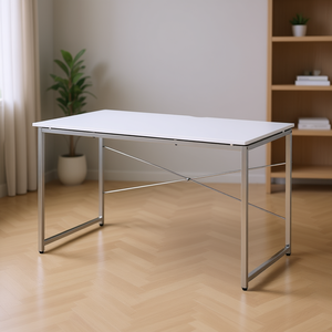 Bureau d'ordinateur avec base en chrome blanc, plateau en plastique, structure en métal, mobilier de bureau à domicile - Product Image 2