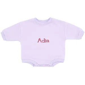 Wholesale stock solid color sweatshirt romper clothes custom oversize baby blank plain bodysuit romper