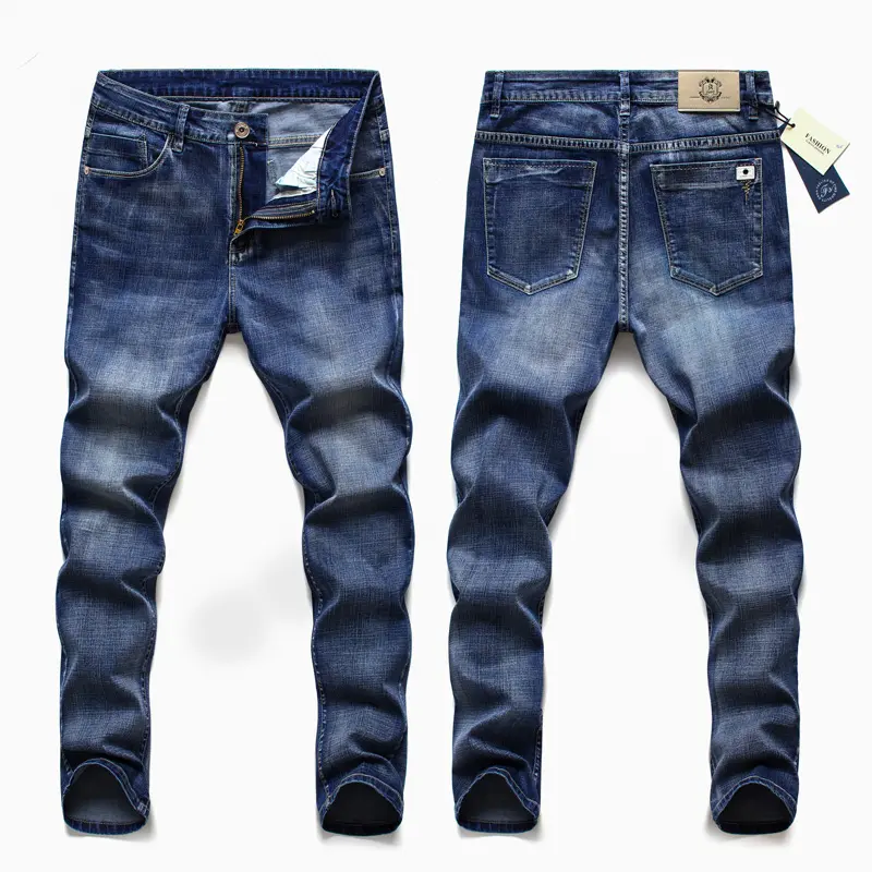 Индивидуальные мужские весенние и осенние дышащие прямые брюки простые повседневные свободные джинсы модные джинсы для мальчиков джинсовые