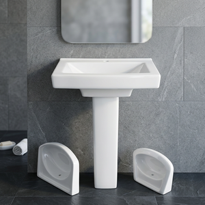 Lavabo ovale en céramique avec piédestal intégral, résistant à l'eau, articles sanitaires pour hôpital, centre commercial, villa, salle de bain - Product Image 6