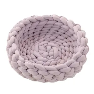 Washable handmade chunky crocheted soft warm dog cat bed nest multi-colors woven core filling cotton coarse wool pet nest