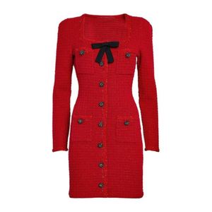 Bettergirl New Red fiocco colletto quadrato snellente in <span class=keywords><strong>maglia</strong></span> gonna Base donna lusso abiti da sera da sera Casual abito elegante - Product Image 5
