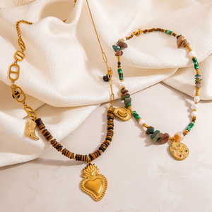 Collar de Acero Inoxidable con Colgante de Corazón y Piedra de Tigre, Cadena Chapada en Oro de 18k, Joyería de Moda para Mujer - Product Image 2